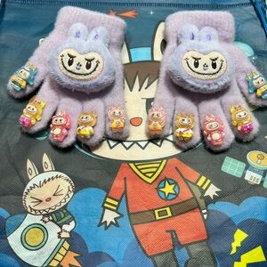 Kids Labubu Glow in the Dark Gloves - Purple